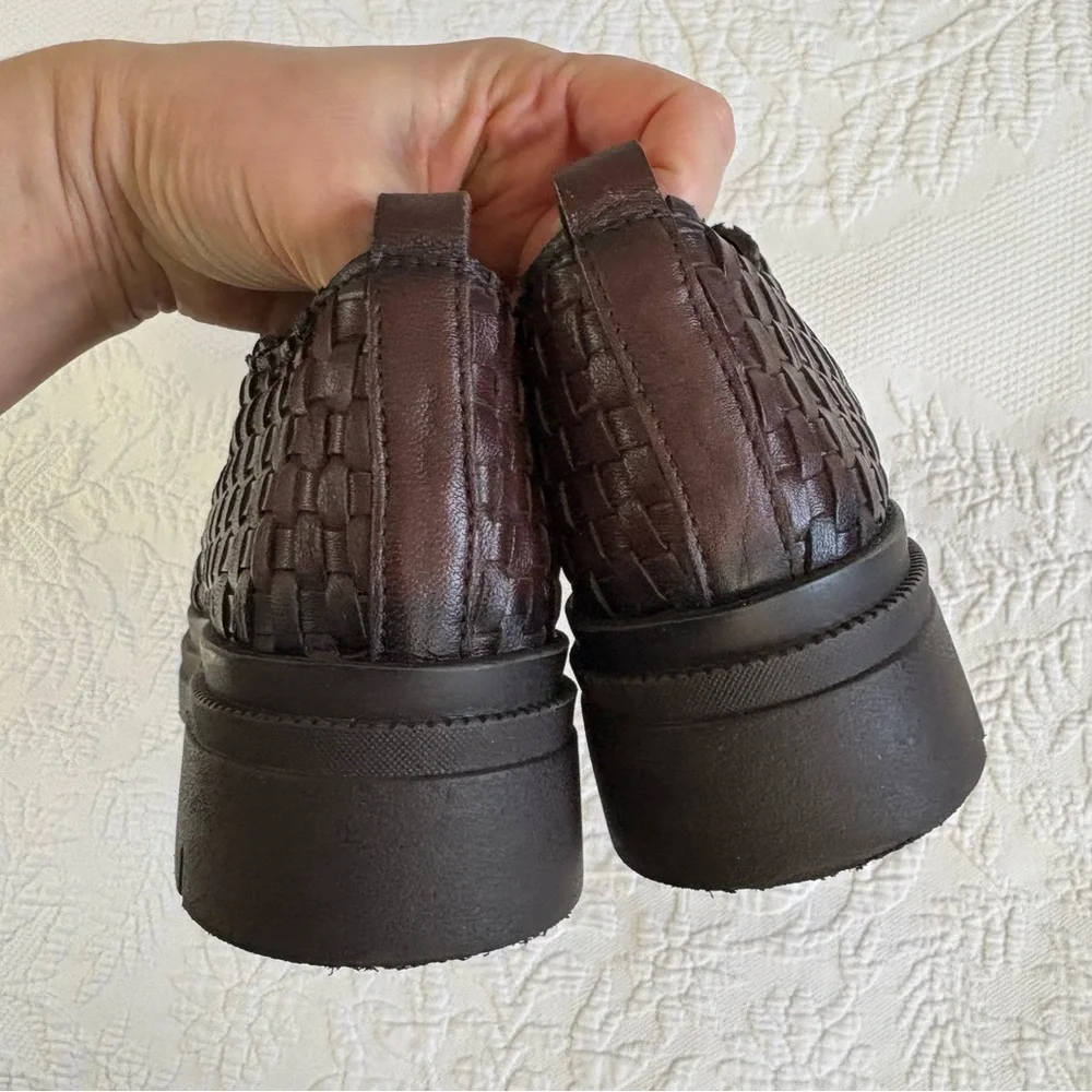 Vintage Foundry Clotilde chunky loafer Women’s 9 brown leather woven platform - Picture 12 of 16